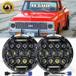 JESUO Pair 7" inch Round LED Headlights Hi/Low Beam Sealed For Chevy Truck Camaro C10