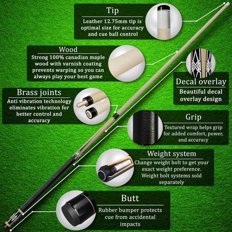 Serpion - Pool Cue Stick 100% Canadian Maple Wood. Professional