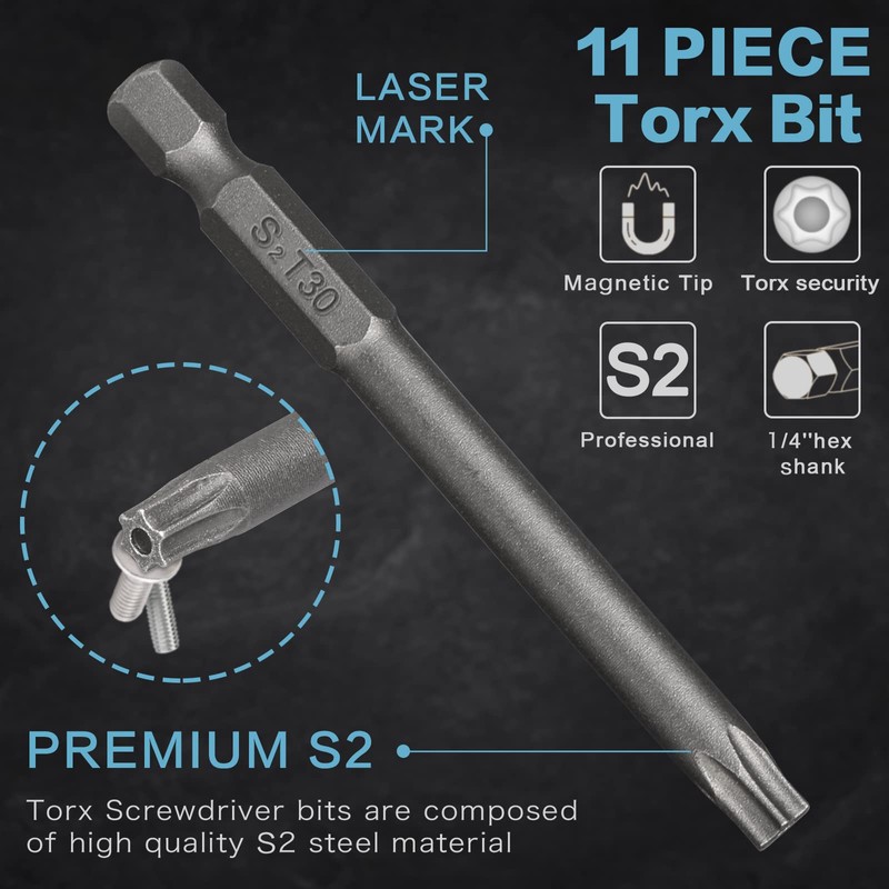 Torx Bit Set Hakkin 11Pcs Security Torx Bit Set 1/4”