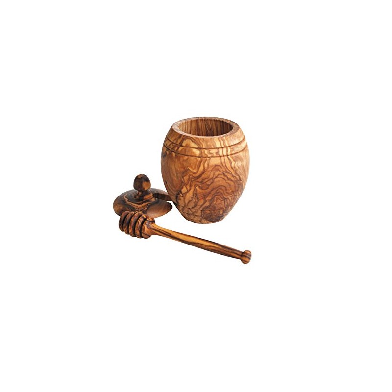 Naturally Med Olive Wood Honey Pot and Honey Dipper Set