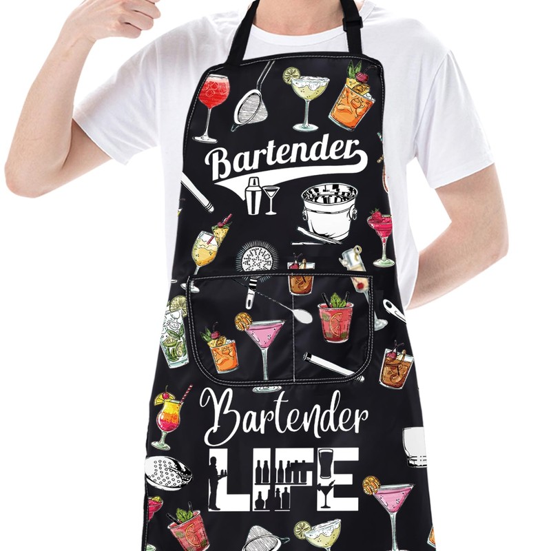 ENSIANTH Bartender Aprons with Pockets Bartender Gifts for Cocktail Lovers
