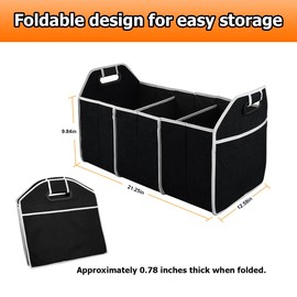 Osilly Car Trunk Organizer, Foldable Storage Organizer with 3 Compartments, Large Capacity Storage Box for Auto, Portable Waterproof Bag for Cargo Trunk, Universal for SUV, Truck, Van