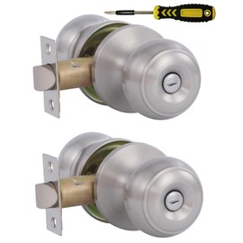 Lanwandeng 2 Pack Matte Black Privacy Door Knobs, Flat Ball Interior Bath/Bed Door Knobs, Keyless Door Handles Locks for Bedroom or Bathroom