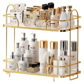 Seoneiro 2 Tier Corner Bathroom Counter Organizer, Cosmetic Skincare Organizer, Bathroom Countertop Perfume Tray Vanity Organizer, Kitchen Spice Corner Storage Shelf