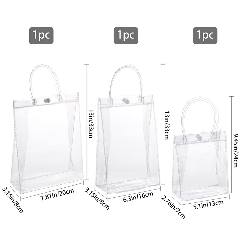 GORGECRAFT 3 Sizes PVC Gift Bags with Handles Clear Tote
