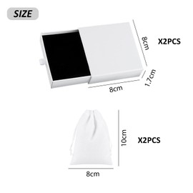 SLEEKEE 2 Pieces Jewellery Gift Box, 2 Pieces Velvet Bag, Square Gift Box with Ribbon, Bracelet Earrings Necklace Gift Box, Women's Jewellery Storage Box (White)