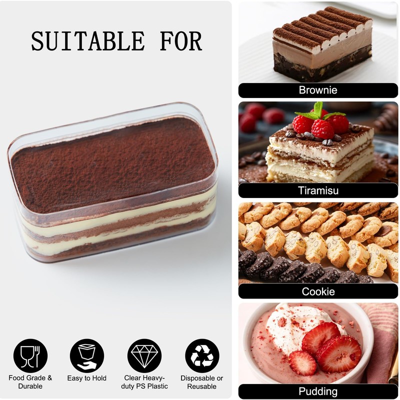 Plastic Dessert Cups with Lids and Sporks,Stickers,Tiramisu Containers,Cookie Containers,Clear Food