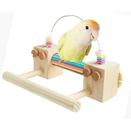 Parrot Cage Toy(4 Functions) Perch Standing with Colorful Beads Foraging Smart Toy Soft Corks for Small to Regular Size Parrot Cockatiel Birds
