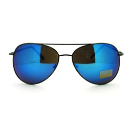 Cop Pilot Metal Aviator Sunglasses Unisex Gun Metal Blue Mirror Lens