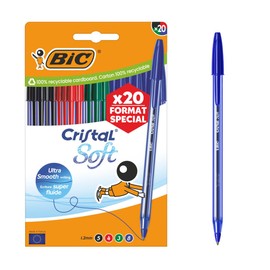 BIC Cristal Soft Kugelschreiber mit mittlerer Spitze (1,2 mm), Spezialformat, verschiedene Farben, 20 Stück