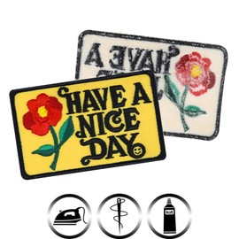 Have A Nice Day Flower Sew-On Patch for Sewing/Ironing | Motivation Sticker with Saying Embroidered Iron-On Transfer Blogger Gift DIY Application for All Fabrics | 70 x 45 mm