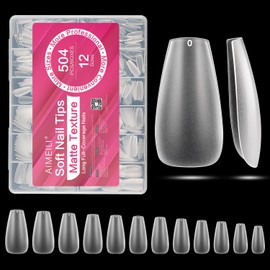 AIMEILI Medium Coffin Nail Tips, 504Pcs Pre-Shape Full Matte Press On Nail Fake Nails for Nail Extension Full Cover False Nails Gelly Tips DIY Nail Salon 12 Sizes