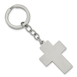 The Black Bow Engravable Polished Cross Key Chain in Stainless Steel