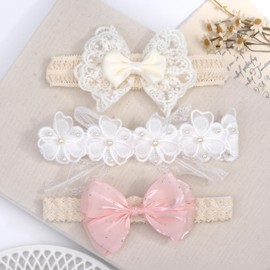 BIANHUAN Baby Hair Band Headband 3-piece Set, Includes Ribbon, Soft Hair Accessories, For Girls, Shrine Visits, Hinamatsuri, 100th Day Celebration, First Festival, First Festival, First Eating