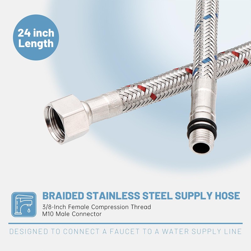 BWE 24-Inch Long Faucet Connector Braided Stainless Steel Supply Hose