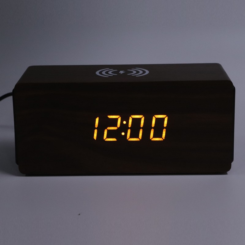 Wooden LED Clock Home Bedroom Brown Digital Alarm Clock with