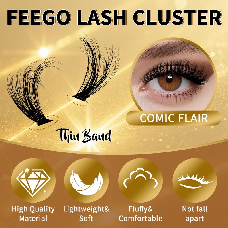 FEEGO Fluffy Eyelash Extensions Kit With Cluster Lashes, Eyelashes Extensions