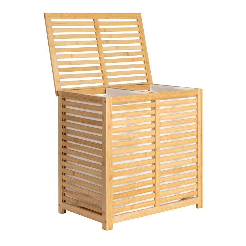 Household Essentials Bamboo and Cotton Double Laundry Sorter with Lid