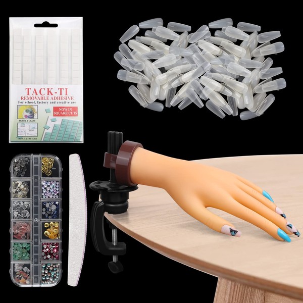 LIONVISON Practice Hand for Acrylic Nails, Professional Nail Art Hand Tools with 200 Pieces False Nails Practice Hand for DIY Nail Manicure