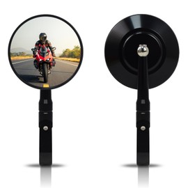 Universal Vintage Motorcycle Bar End Rear View Mirrors ATV Round Classic Retro Side Mirror Adjustable Compatible with 7/8" Handlebars - All Black