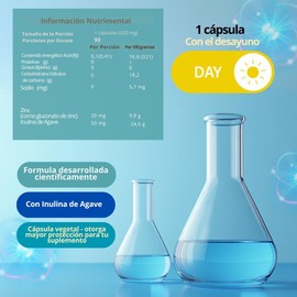 Zinc | Gluconato de Zinc | Con Inulina y Prebióticos | Suave con el Estómago | 100 Cápsulas - 100 días