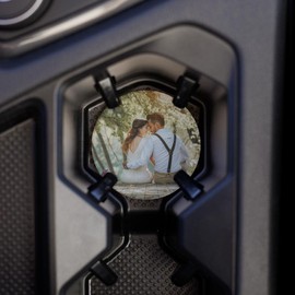 Wedding Mock Up, Joyride Home Decor, Single Ceramic Car Coaster, 2.65-inch Individual Circle Coaster, Vehicle Accessory, Keeps Car Cup Holder Clean, Express Your Style.