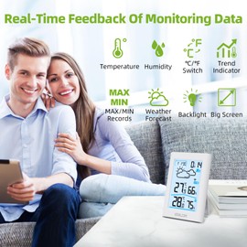 BALDR Indoor Outdoor Thermometer Wireless with Clock, Battery Powered Weather Station Indoor Outdoor, Portable Outside Temperature Monitor for Home Patio