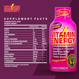 Vitamin Energy B12 Energy Shots | Natural Healthy Energy & Focus Drink | Sugar-Free Carb-Free Supplement | Vitamins B6, B12 | Energize up to 7+ Hrs | Pink Berry - 1.93 fl oz - Pack of 12