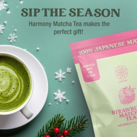 The Harmony Matcha Strawberry (7.05oz Bag - 20 Servings) Premium Japanese Matcha Powder, Rich in Antioxidants & L-Theanine, Sweetened with Organic Sugar, No Preservatives