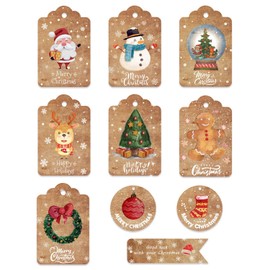 JSDJ 60 PCS Christmas Kraft Paper Gift Tags Vintage Christmas Tags with Hemp Rope Hanging Labels Gift for Winter Xmas Holiday DIY Presents Package Ornament Kits