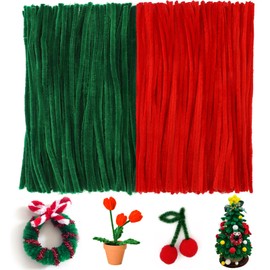 jijAcraft 200Pcs Pipe Cleaners Chenille Stems, Green and Red Pipe Cleaners for Christmas DIY Craft, 12 inch Crafting Pipe Cleaners, 6mm Chenille Stem for Holiday Decor, New Year Decor