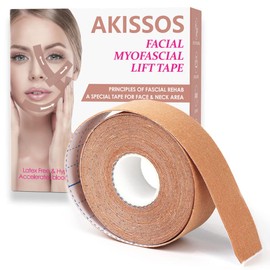 Akissos Cinta de elevación miofascial facial, cinta de elevación facial, cinturones de tonificación facial, parches antiarrugas, calcomanías...       