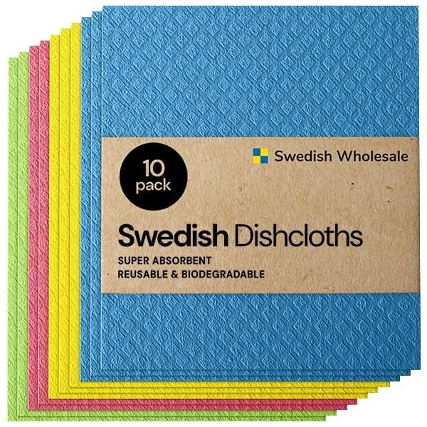 Swedish Wholesale Dishcloths, Cellulose Sponge Cloths – Bulk 10 Pack