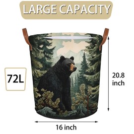 Mozaigos Black Bear Forest Laundry Basket Waterproof Collapsible Hamper With Handles Oxford Cloth Dirty Clothes Tote for Bathroom, Bedroom, Living Room