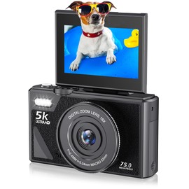 Cámara Digital Retro de 75MP, Cámara de Vlogging Vintage 5K UHD con Zoom de 18X, Enfoque Automático, Pantalla Abatible de 3 Pulgadas para Vlogging