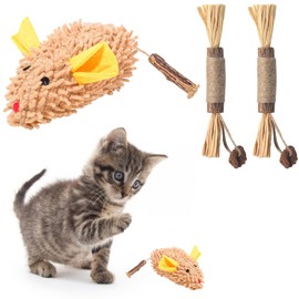 HOMEBASICS 3-Piece Set Cat Toy, Rat, Plush Toy, Cat Toy, Natural Safe, Brushing Teeth, Nail Polishing, Play Alone, Easy Operation, Lack of Exercise, Stress Relief, Obesity Relief, Curiosity