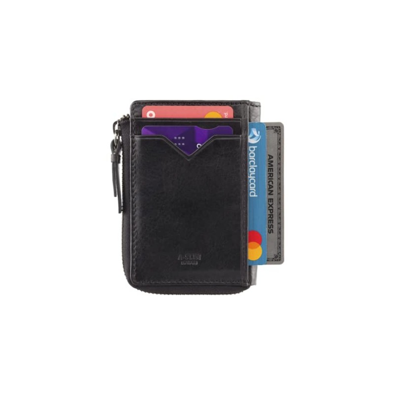 A-SLIM Compact Leather Card Holder Wallet with 2 Sided Zip