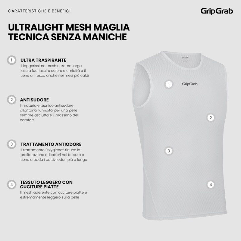 GripGrab Maglia Intima Ciclismo Ultralight Smanicata Mesh Base Layer Canotta