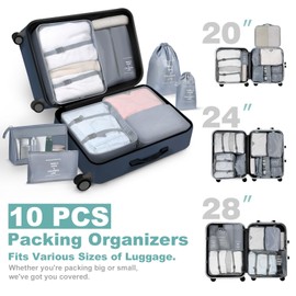 OBSGUMU Packing Cubes for Suitcases,10 Pcs Compression Organiser Bags for Backpack,Luggage Packing Organizers,Waterproof Travel Essentials Clothes Shoes Storage Bag(Grey)