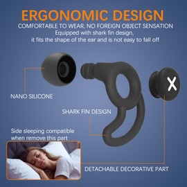 Ear Plugs for Sleeping Noise Reduction, Side Sleep Compatible Comfort Fit Soft Silicone Reusable Earplugs for Concerts Noise Reduction Hearing Protection, with 6 Ear Tips in S/M/L (Gray, L)