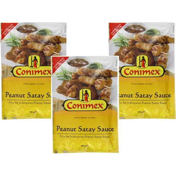 Conimex Salsa de cacahuete Satay, Pinda Satesaus, paquete de 3 bolsas, 2.4 oz/68 g