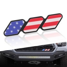 GKmow 1 PC Tri-Color Grille Badge Emblem Decoration, Compatible with Tacoma 4Runner Tundra Sequoia Rav4 Highlander, Automobile Front Mesh Accessories (American Flag Red)