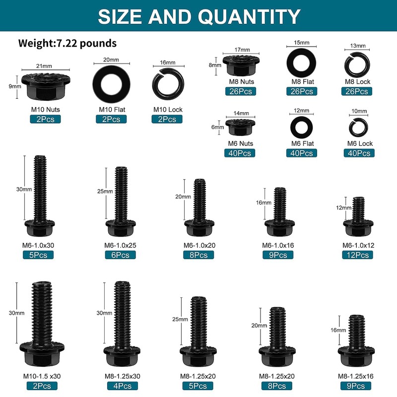 SATANTECH 272Pcs Flange Hex Bolts and Nuts Kit,M6 Bolt,M8 x1.25