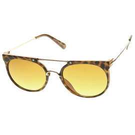 zeroUV Retro Flat Top Crossbar Double Bridge Round Aviator Sunglasses (Tortoise Amber)