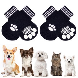 AUAUY Anti Slip Dog Socks, Dog Socks, Pet Paw Protector, Pet Socks Traction Control for Indoor Wear, Suitable for Small Medium Dogs and Cats Indoor Outdoor Walking (M-Black)