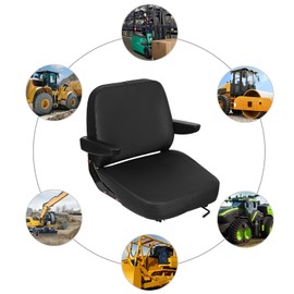 WUSILILU Adjustable Forklift Seat with Armrest, Driver Side Tractor Seat, PU Sponges and PVC Synthetic Leather Forklift Seat Cushion Chair Cover for Bulldozer, Lawnmower, Overhead Lift, Excavator