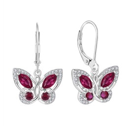 Starchenie Butterfly Earrings for Women 925 Sterling Silver Leverback Earrings Birthstone Created Ruby Butterfly Jewelry Gifts