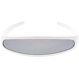 zeroUV - Futuristic Narrow Cyclops Color Mirrored Lens Visor Sunglasses (White Silver)