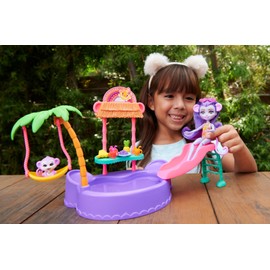 Enchantimals - Doll and Accessories, Monkey Swimming Pool Playset, Doll and Best Animal Friend Figure, Slide, Swing and Much More, Gifts for Children, HTW73