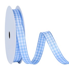 Ribest Light Blue and White Gingham Ribbon, 3/8 Inch 10 Yard Woven Edge Plaid Ribbon for Gift Wrapping Crafts Baby Shower Party Decoration
